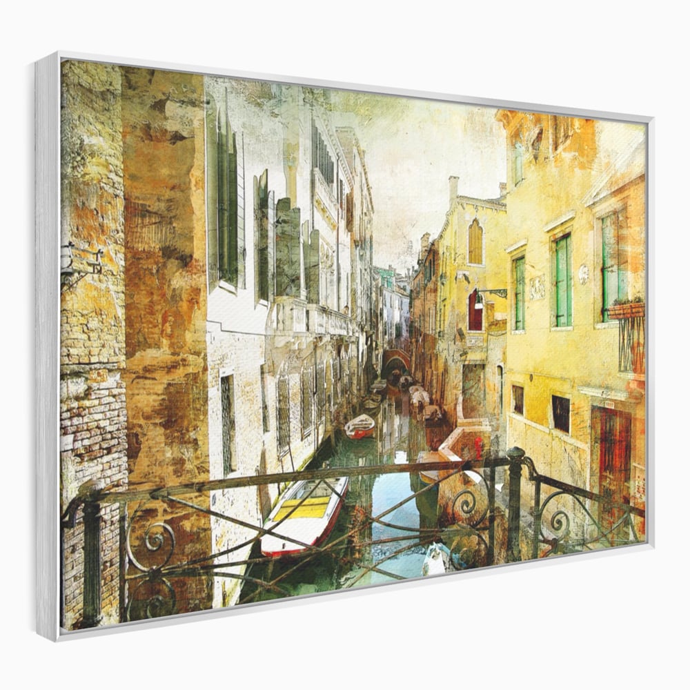 Tablou canvas cu tablou canvas cu peisaj venetian, in rama de aluminiu argintiu